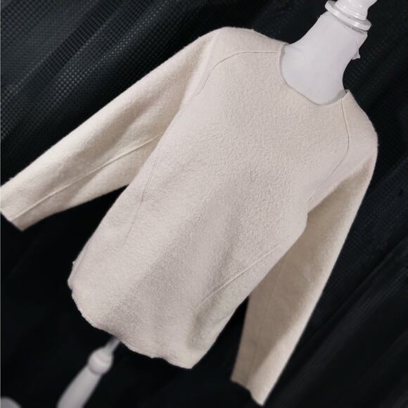 ZARA! VANILLA CREAM 100% BOILED WOOL DECONSTRUCTED SLIP-ON SWEATER! SZ S - Picture 1 of 11